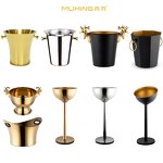 Ice Bucket Manufacturer - Luxury Gold Deer Head Black Stainless Steel Metal Beverages Tub with Handle Beer Wine Chillers