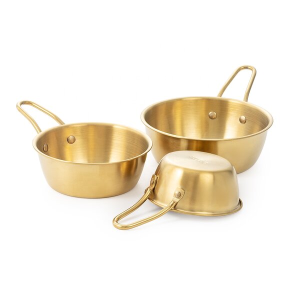 Rice Wine Bowl Manufacturer - Eco-Friendly Korean Style 304 Stainless Steel Cooking Sauce Bowl With Handle