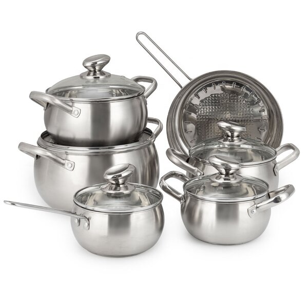 Cookware Set Manufacturer - Modern High Quality Stainless Steel 11 Set Popular Kitchen with Glass Lid Skillet Frying Pan Milk Sauce Pot