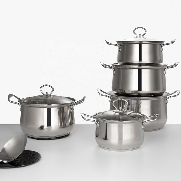 Cookware Set Manufacturer - Wholesale Stainless Steel 10 PCS with Glass Lid Kitchenware Home Use High Quality Cooking Pot