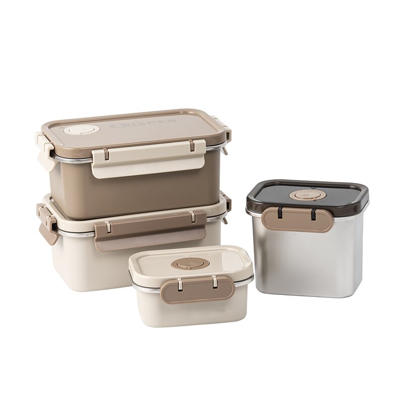 Food Storage Sets Manufacturer - Large Modern Leak Proof Airtight Rectangular Stainless Steel with Seal Plastic Lid Date Tracker