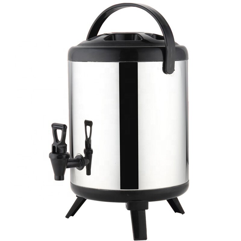 Milk Bucket Manufacturer - 10 Litres Stainless Steel Black Insulated Thermos Milk Tea Water Barrel Flask with Tap