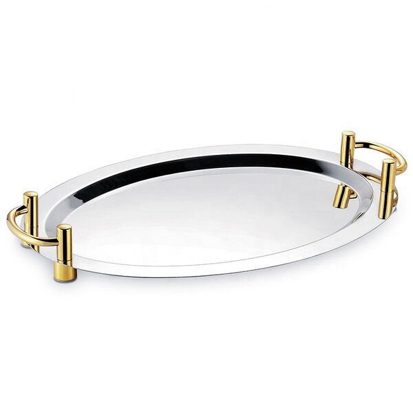 Serving Tray Manufacturer - Stainless Steel Oval Mirror Polished with Double Handles for Hotel Restaurant Supplies