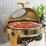 Chafing Dish Manufacturer - Luxurious Gold Roll Top Round Buffet Set with Glass Lid Fancy Food Warmer Display