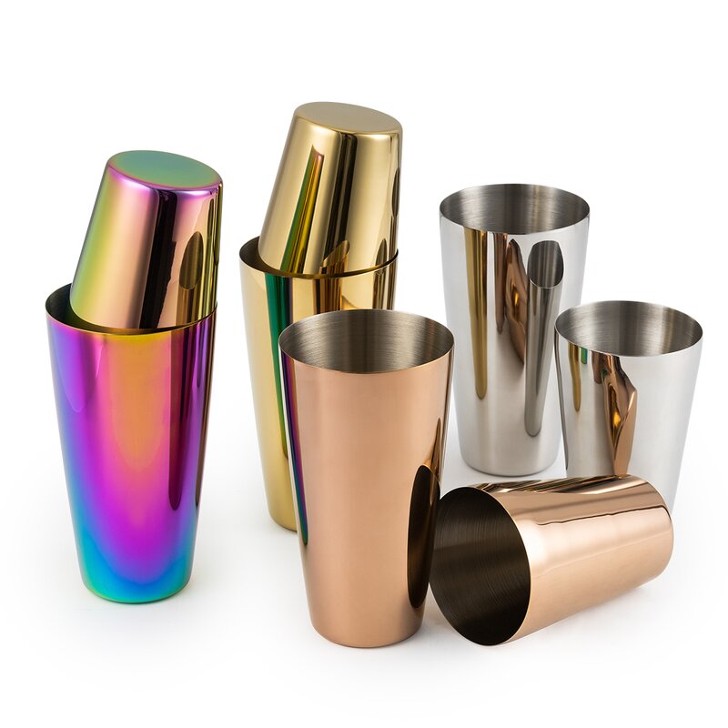 Cocktail Mixer Manufacturer - Colourful Rose Gold Bar Tools Customized Design 600/800ml Weighted Boston Cocktail Shakers