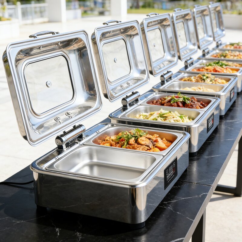 Electric Chafing Dish Manufacturer - Luxury 9L Chaffing Buffet Serving Hydraulics Glass Lid