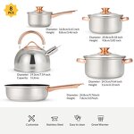 Cookware Set Manufacturer - High Quality 12 / 9 PCS Stainless Steel Non Stick Kitchen Cooking Pots and Pans Rose Golden Handle Sets