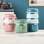 Bento Box Manufacturer - All in One Insulated 3 Tier Stackable Stainless Steel 4 Layer Tiffin Carrier with Handle