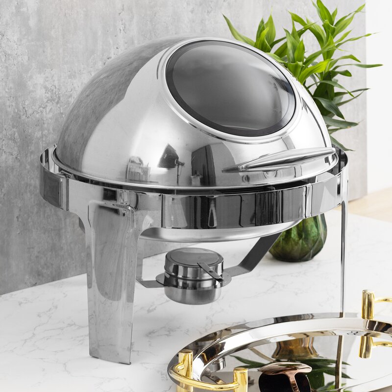 Chafing Dishes Manufacturer - Silver Stainless Steel Round with Glass Window Rolling Top Buffet Set