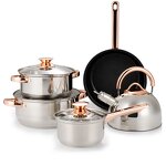 Cookware Set Manufacturer - High Quality 12 / 9 PCS Stainless Steel Non Stick Kitchen Cooking Pots and Pans Rose Golden Handle Sets