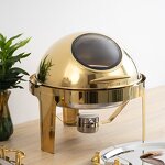 Chafing Dish Manufacturer - Luxurious Gold Roll Top Round Buffet Set with Glass Lid Fancy Food Warmer Display