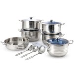 Cookware Set Manufacturer - Large Kitchenware 5 Ply Induction Bottom Cooking Utensils Stainless Steel Hot Pot with Steamer Utensils Glass Lids