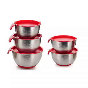 Mixing Bowls Manufacturer - Stainless Steel Grater Airtight Salad With Lids Set Soft Grip Handle Pouring Spout Measuring Cup/Graduation