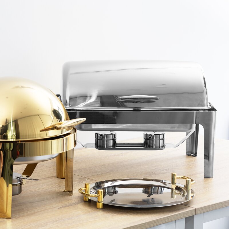 Chafing Dishes Manufacturer - 9L Rectangular Silver Stainless Steel Rolling Top Food Warmer 2025 Premium Round Buffet Set