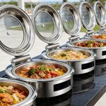 Electric Chafing Dish Manufacturer - Luxury Round Buffet Serving Set Electrical for Parties Catering