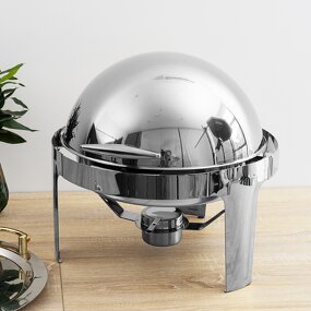 Chafing Dishes Manufacturer - Silver Stainless Steel Round Roll Top Buffet Set Modern Minimalist for Catering Equipment