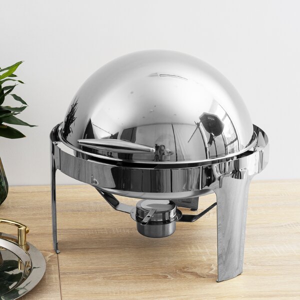 Chafing Dishes Manufacturer - Silver Stainless Steel Round Roll Top Buffet Set Modern Minimalist for Catering Equipment