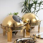 Chafing Dish Manufacturer - Luxurious Gold Roll Top Round Buffet Set with Glass Lid Fancy Food Warmer Display