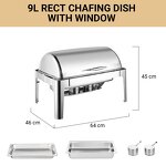 Chafing Dishes Manufacturer - 9L Rectangular Silver Stainless Steel Rolling Top Food Warmer 2025 Premium Round Buffet Set