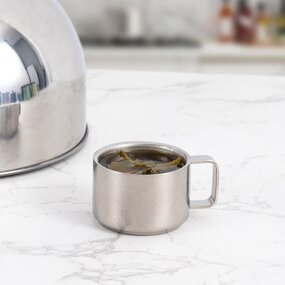 Tea Cup Manufacturer - Nature Color Pure Titanium 95ml with Handle Antibacterial Double Walled Small Outdoor Camping Coffee Beverages Set