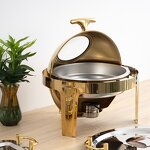 Chafing Dish Manufacturer - Luxurious Gold Roll Top Round Buffet Set with Glass Lid Fancy Food Warmer Display
