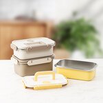 Food Storage Containers Manufacturer - Large 304 Stainless Steel with Handle Plastic Leak Proof Lids Stackable Kitchen Box Set
