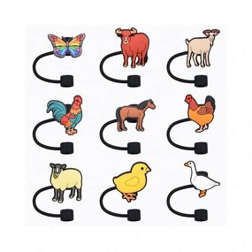 8mm Reusable Metal Straws - Cute Animals Cartoon Tips Dust Toppers Covers