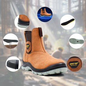 S3 Safety Shoes - High-Cutting Brown Rubber Sole Leather Security Boots CE