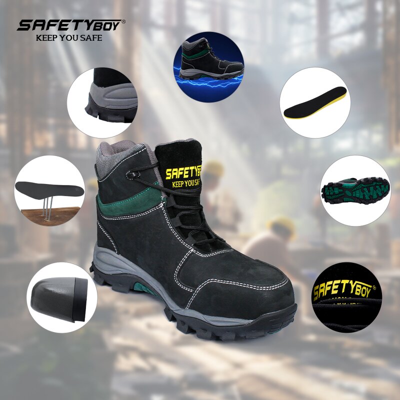 High-Ankle Work Boots - Anti-Slip Oil Acid Resistant Puncture-Proof Steel Toe