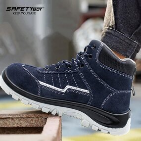 Steel Toe Safety Boots - Genuine Leather PU Oil Resistant Mesh Upper