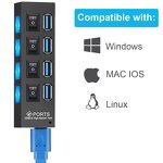 USB Hub - 4-Port High-Speed USB 3.0 for PC Laptop Multiport Splitter