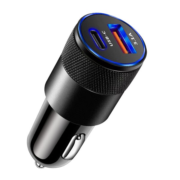 Car Charger - 38W USB+PD 3.1A Fast Aluminum Alloy Steel OTP OVP 9V/2A