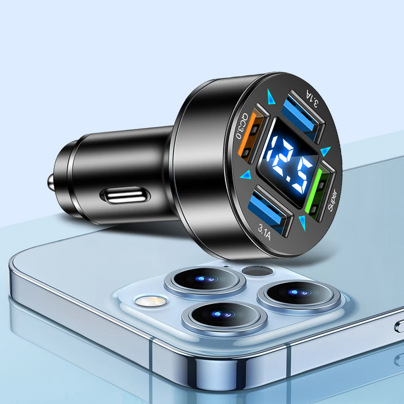 Car Charger - 4 in 1 QC3.0 4 USB Port LED Digital Display 9V/2A Input