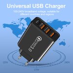 USB Plug Charger - Quick Charge 5V 3.1A QC3.0 EU US UK 3-Port Travel Wall PD