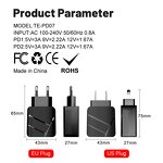 Travel Charger - PD 40W 2-Port Type-C with OTP/OVP QC3.0 for Mobile Phones