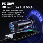 Car Charger - 38W USB+PD 3.1A Fast Aluminum Alloy Steel OTP OVP 9V/2A