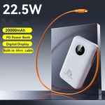 Power Bank - Custom Slim 10000mAh 22.5W Fast with Retractable Cable 20000mAh