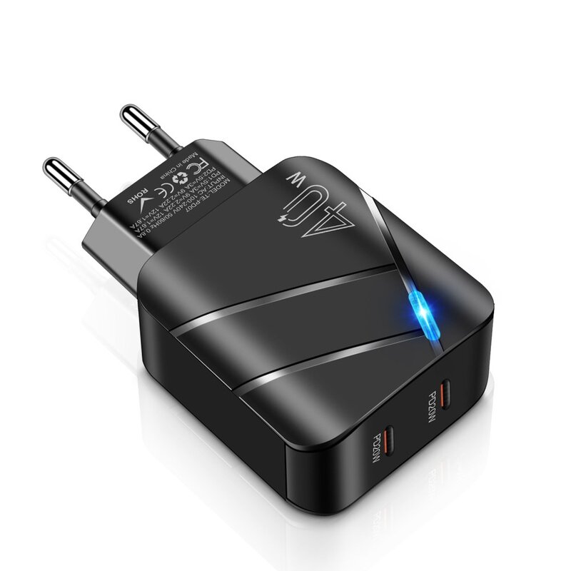 Travel Adapter - 40W PD QC3.0 Wall Type C Fast with US/EU Plug for iPhone 15