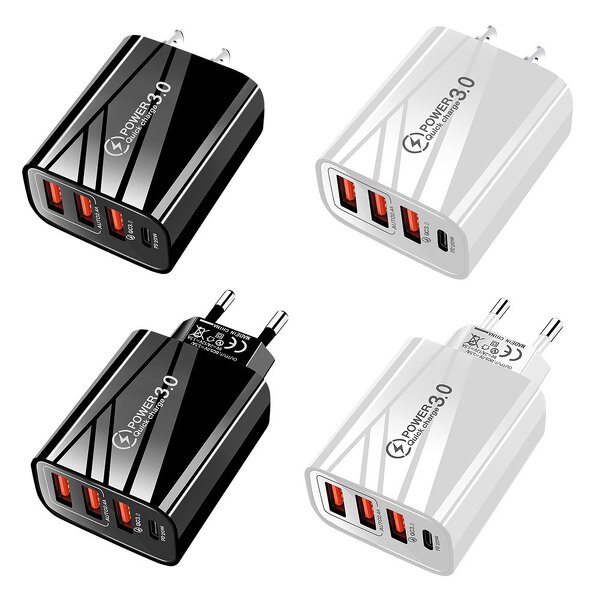 Mobile Phone Charger - 4-Port Dual C+USB Type-C 5W/10W Output for Earphones PD