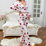 Women's Pajamas - New Heart Pattern Homewear Set Long Pants Soft Skin-Friendly Comfortable