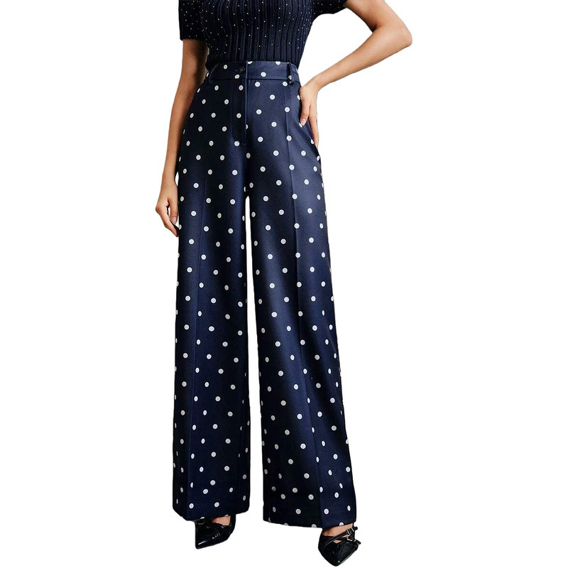 Women's Pants - European American Fashion Retro Polka Dot Korean Version New Regular Boot Cut Long Casual