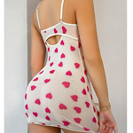Women's Dress - European American Style Pink Heart Print Lace Splicing Off-The-Shoulder Sexy Slim-fit Sling