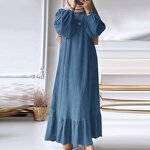 Women's Dress - Muslim Robe Spring Autumn Fashion Long Sleeve Ruffle Abaya Mid East Casual A-line