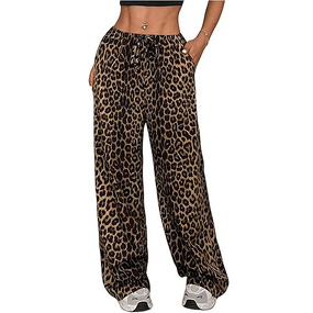 Women's Pants - Street Style Low Waist Vintage Straight Wide Leg Leopard Print Polyester Casual Summer