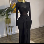 Women's Dress - Early Spring New Vintage Translucent Empire Waist Solid Color Long Sleeve Round Neck Bodycon Elegant