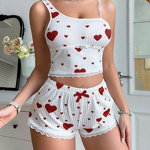 Women's Pajamas Set - Home Two-Piece Elastic Waist Spandex Heart Print Camisole Shorts