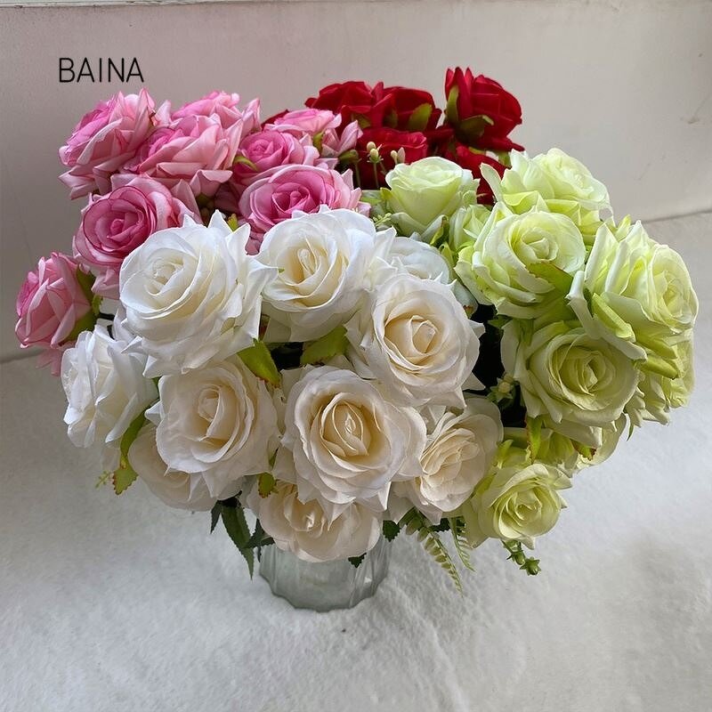 Artificial Rose Flower - In Stock Decoration Mariage 12 Head Angle Golden