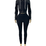 Women's Clothing Set - European American Style Sporty Washed Zip-Up Fleece-Inside Hoodie + Yoga Pants Sports