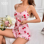 Women's Pajamas Set - New Sexy European and American Summer Elastic Waist Strappy Cherry Printed