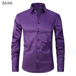 Men's Dress Shirts - Stand-Up Collar Long Sleeve Formal Office
